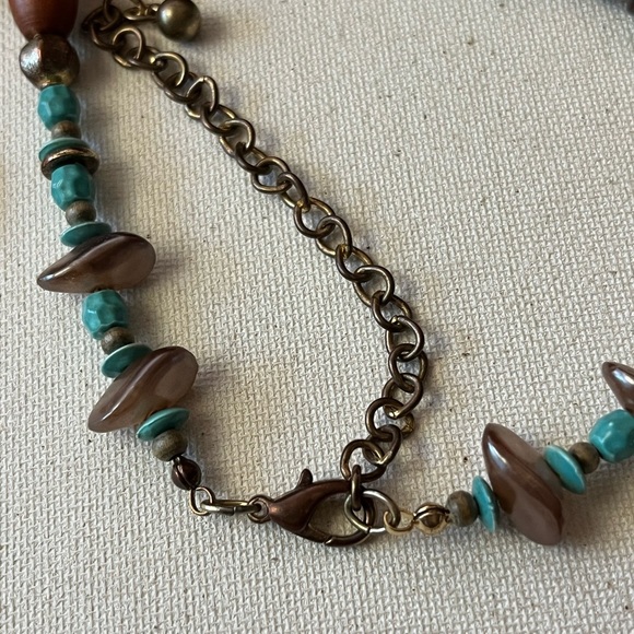 Boho Statement Necklace – Gold Pendant, Turquoise & Acrylic Beads - Picture 4 of 7